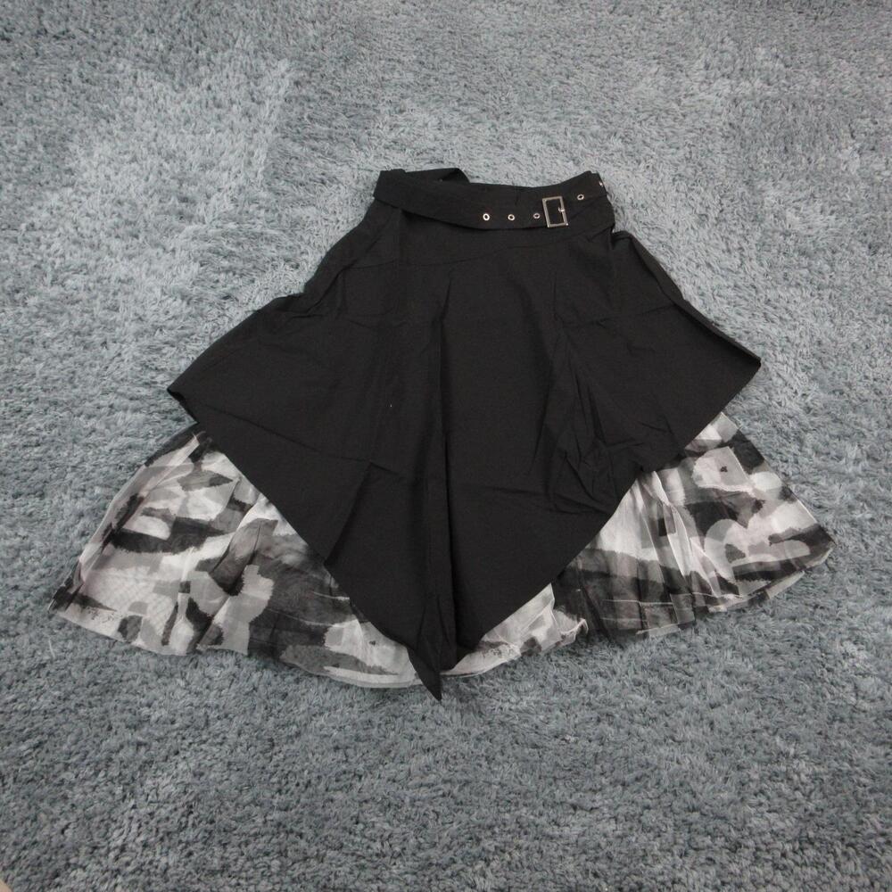 S-DEER / CONCEPT Skirt Womens Medium Black Asymmetrical Layered Belted Midi NWT